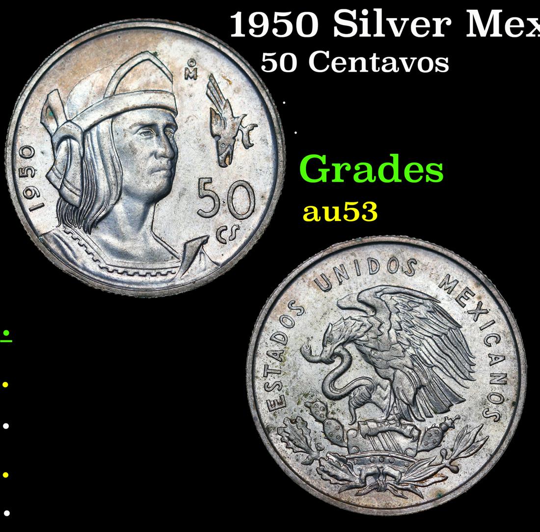 1950 Silver Mexico ESTADOS UNIDOS MEXICANOS 50 Centavos KM-449 Grades Select AU (1 of 3)