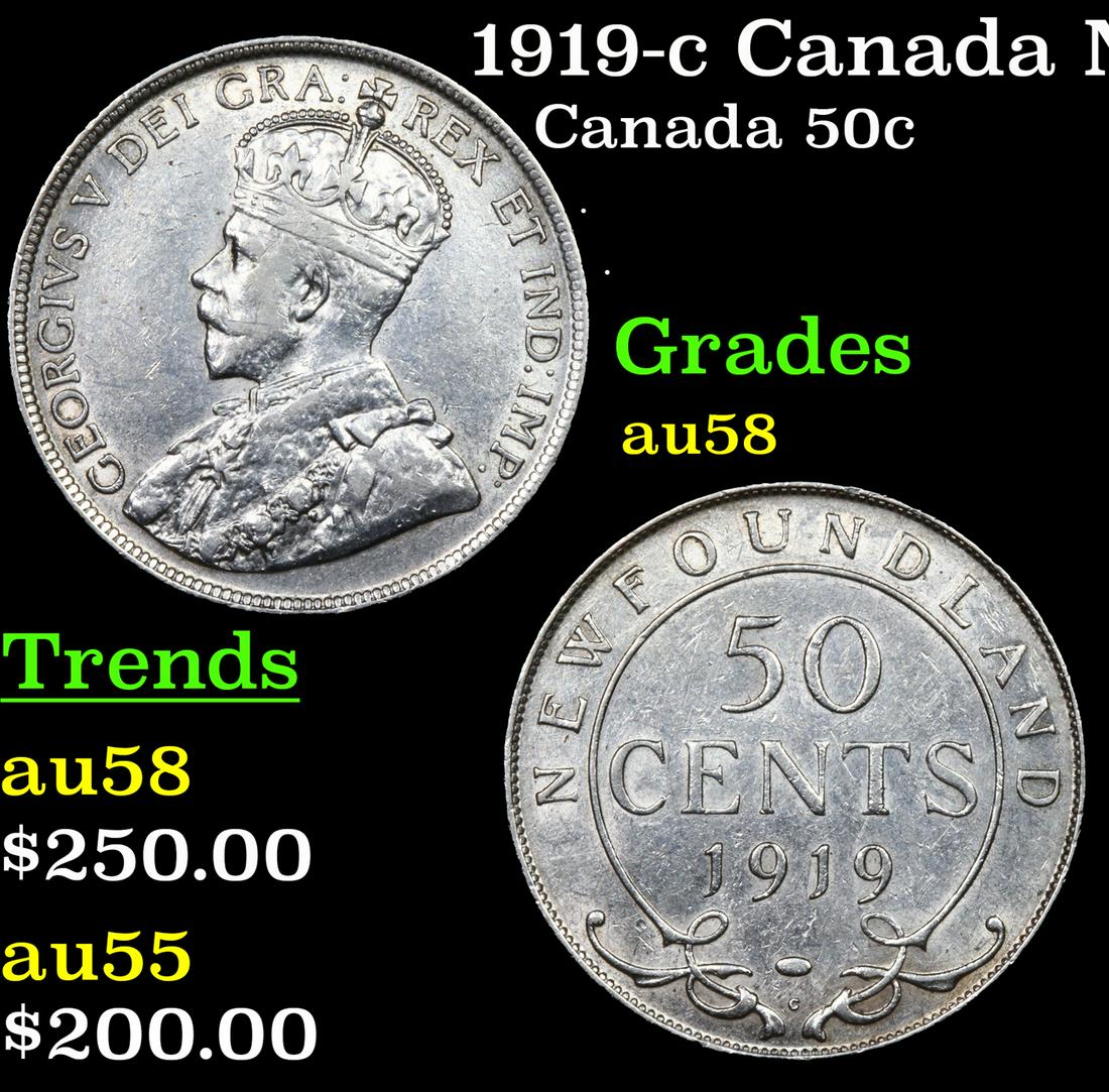 1919-c Canada NEWFOUNDLAND 50 Cents KM-12 Grades Choice AU/BU Slider (1 of 3)