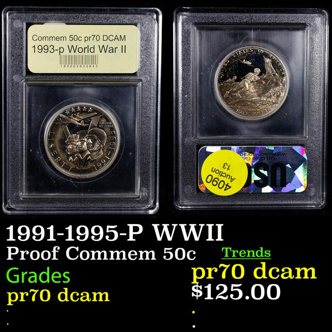 Proof 1991-1995-P WWII Modern Commem Half Dollar 50c Graded GEM++ Proof Deep Cameo By USCG (1 of 3)