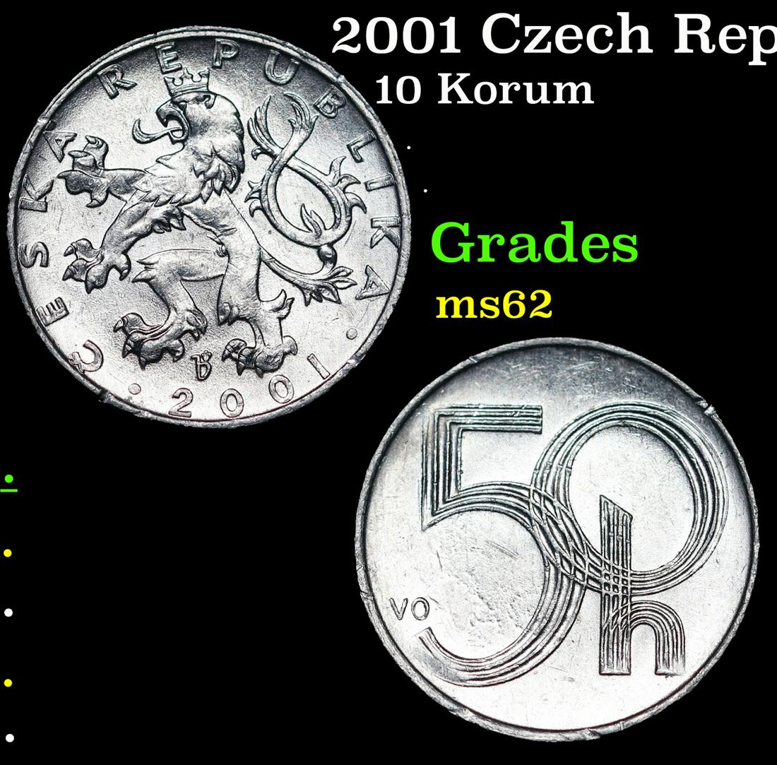 2001 Czech Republic 10 Korun Grades Select Unc: 2001 Czech Republic 10 Korun Grades Select Unc.
