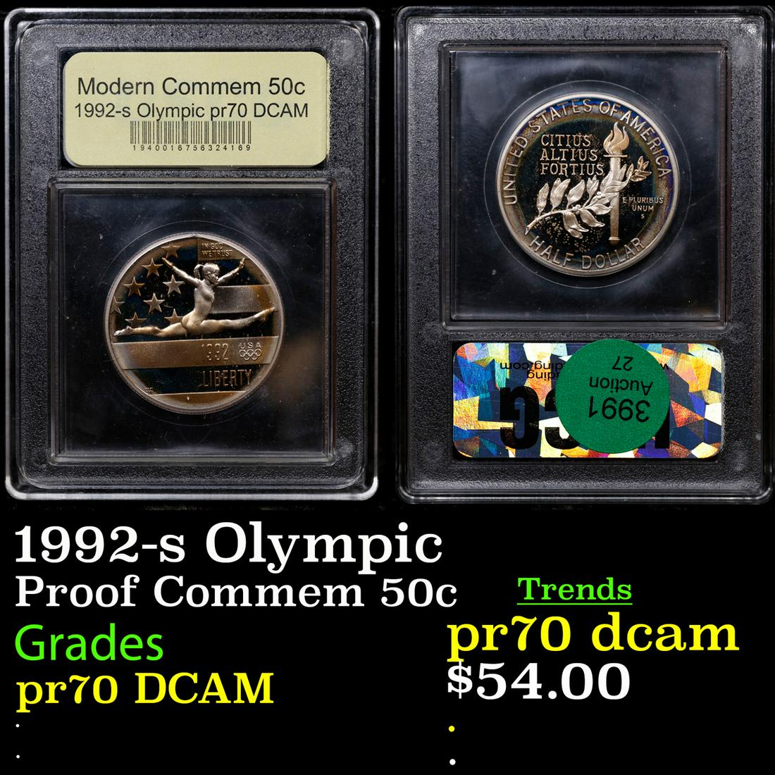 Proof 1992-s Olympic Modern Commem Half Dollar 50c Graded GEM++ Proof Deep Cameo By USCG (1 of 3)