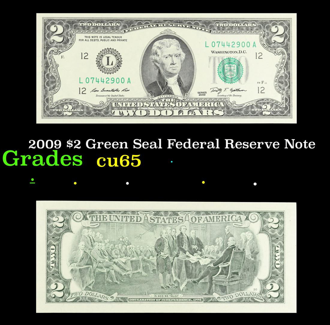 2009 $2 Green Seal Federal Reserve Note Grades Gem CU (1 of 3)