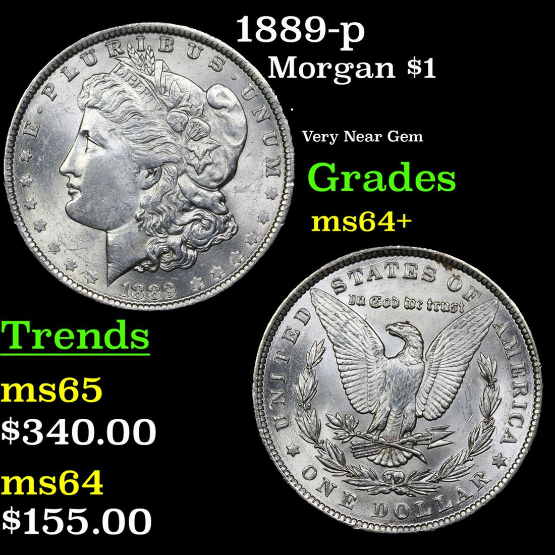 1889-p Morgan Dollar $1 Grades Choice+ Unc (1 of 3)