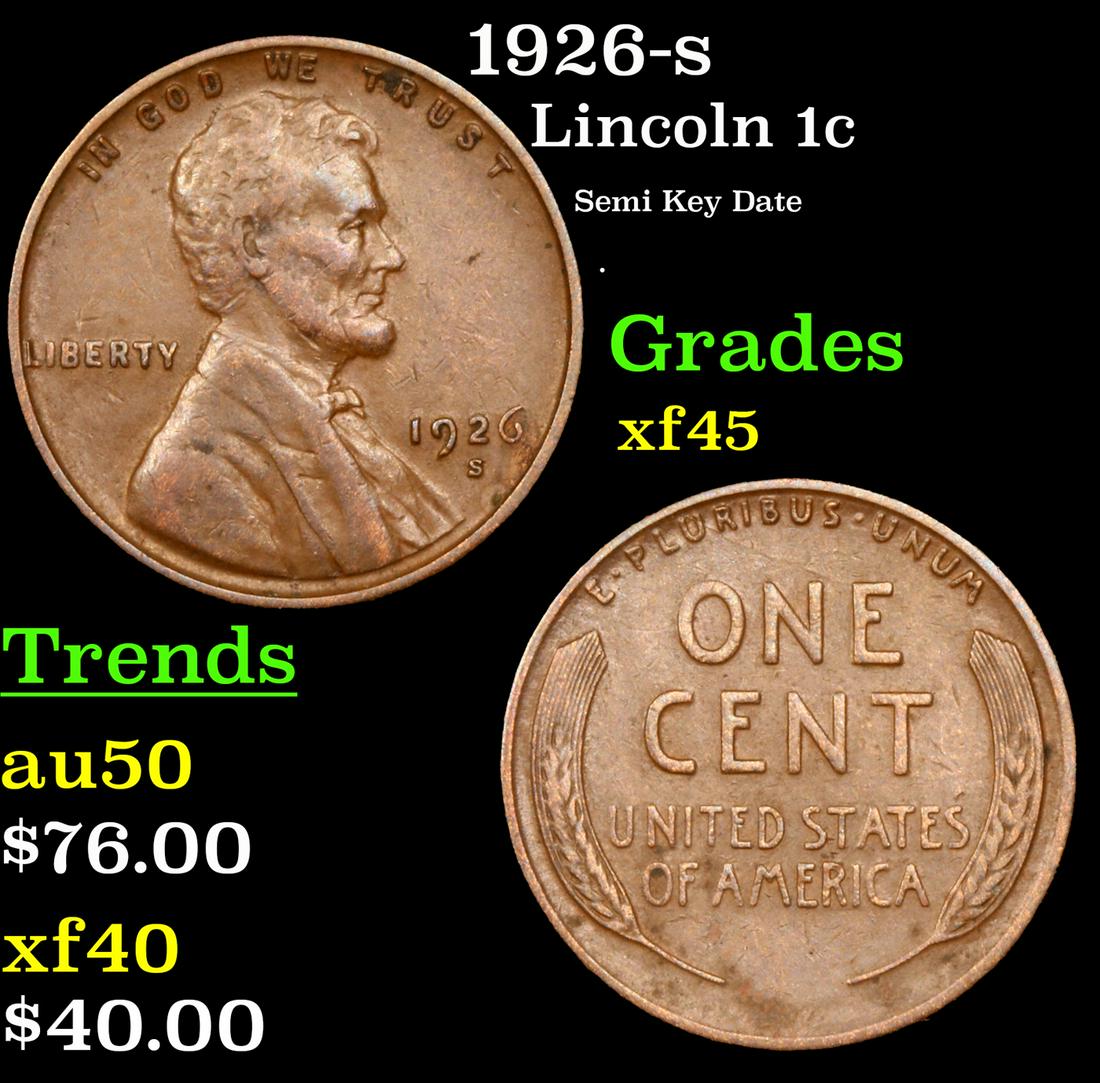 1926-s Lincoln Cent 1c Grades xf+ (1 of 3)