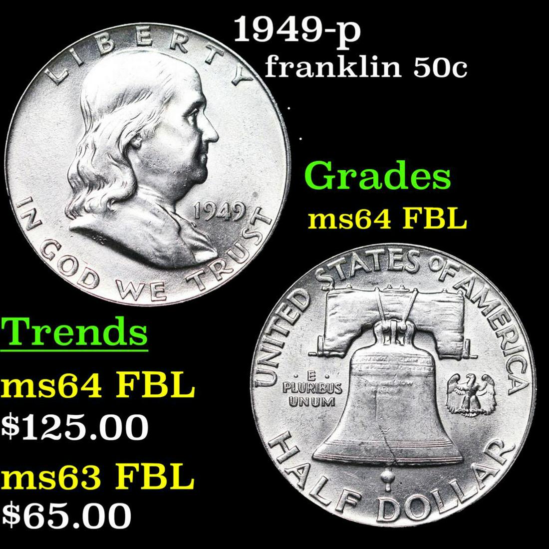 1949-p Franklin Half Dollar 50c Grades Choice Unc (1 of 3)