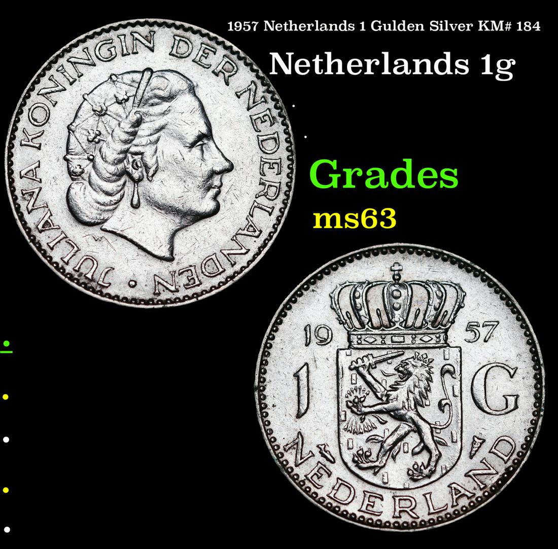 1957 Netherlands 1 Gulden Silver KM# 184 Grades Select Unc (1 of 3)