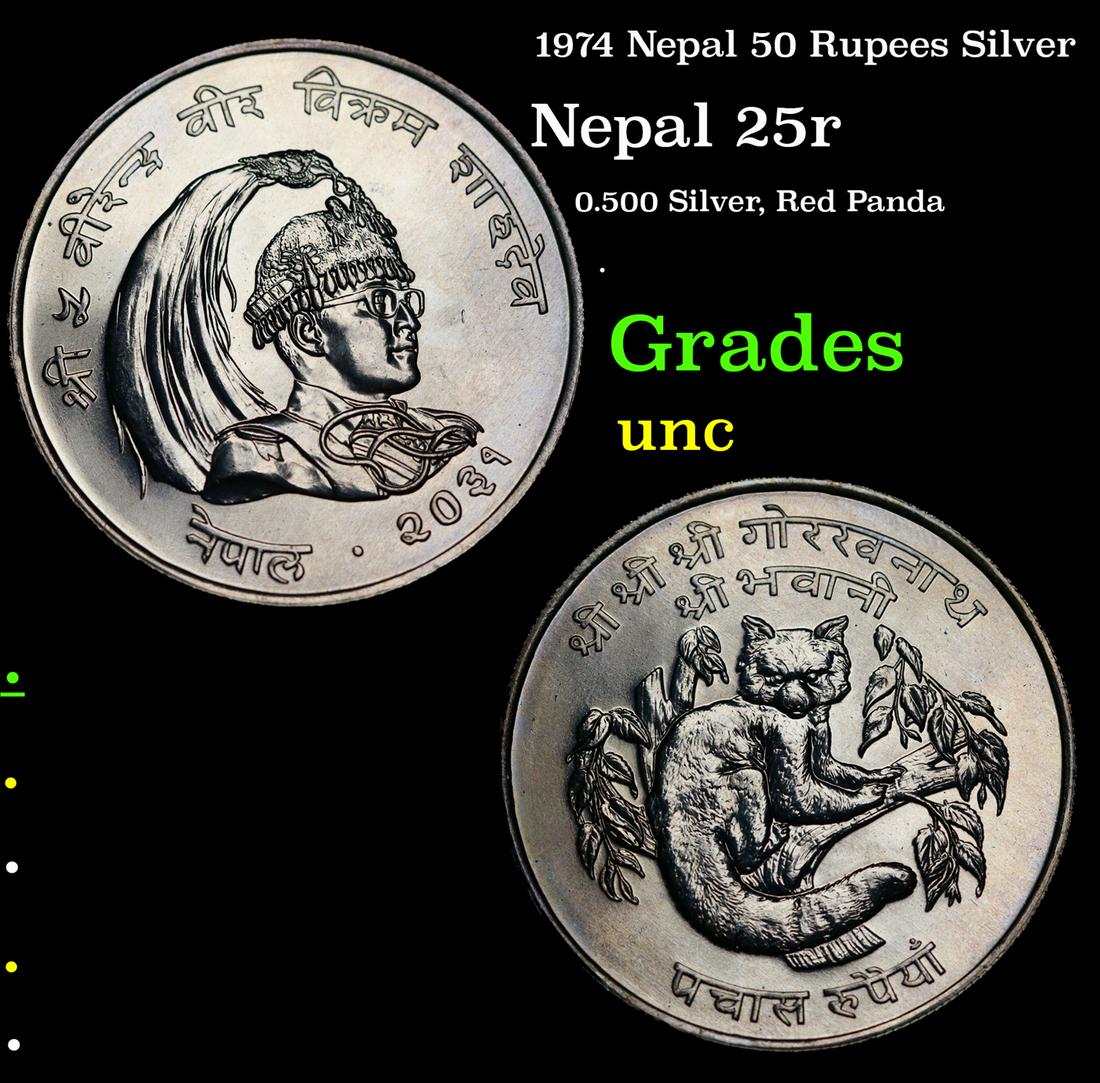 1974 Nepal 50 Rupees Silver Grades Brilliant Uncirculated (1 of 3)