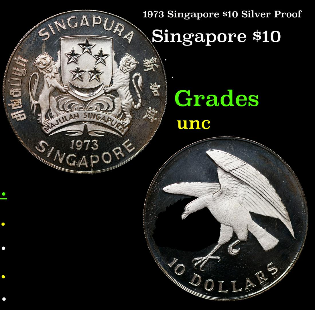 1973 Singapore $10 Silver Proof Grades Brilliant Uncirculated (1 of 3)