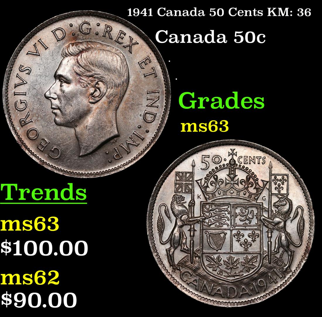 1941 Canada 50 Cents KM: 36 Grades Select Unc (1 of 3)