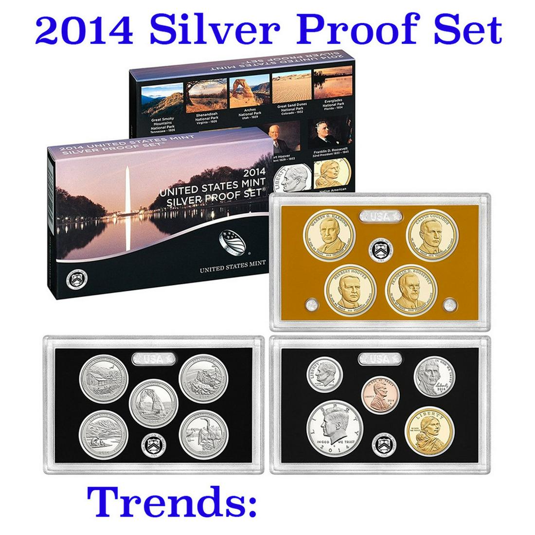 2014 United States Mint Silver Proof Set 14 pcs 90% silver, about 1.4 ounces of pure silver (1 of 1)