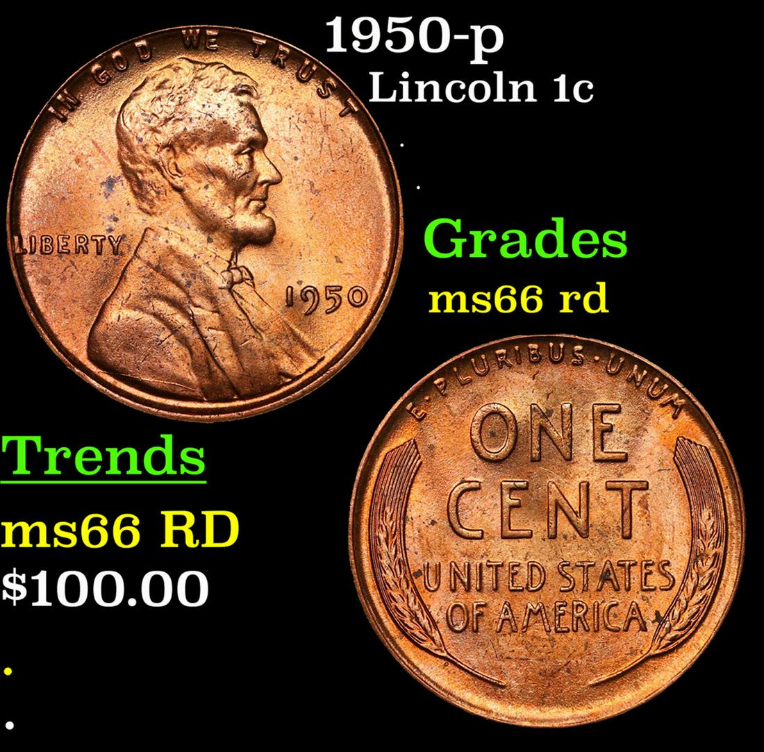 1950-p Lincoln Cent 1c Grades GEM+ Unc RD (1 of 3)