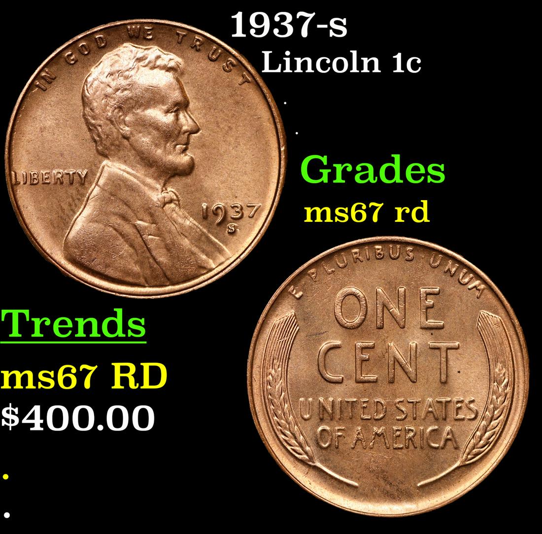 1937-s Lincoln Cent 1c Grades GEM++ Unc RD (1 of 3)
