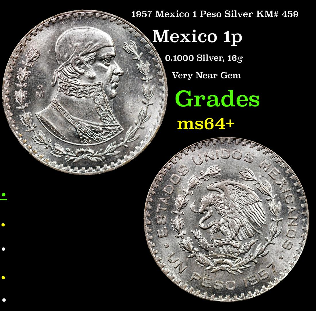1957 Mexico 1 Peso Silver KM# 459 Grades Choice+ Unc (1 of 3)