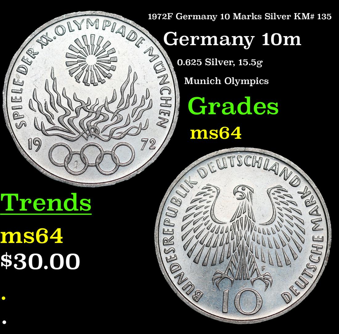 1972F Germany 10 Marks Silver KM# 135 Grades Choice Unc (1 of 3)