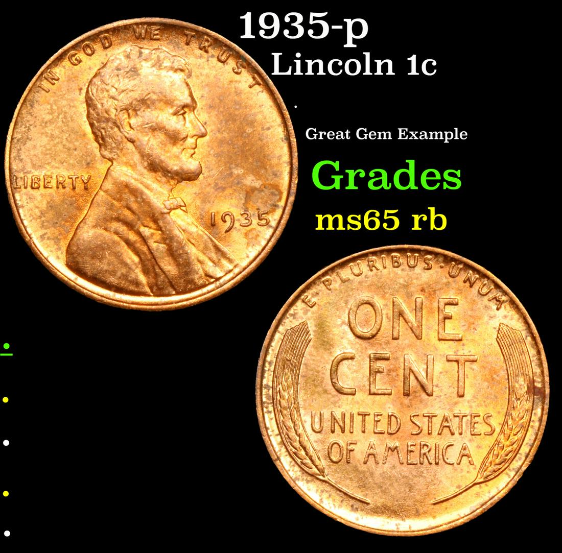 1935-p Lincoln Cent 1c Grades GEM Unc RB (1 of 3)