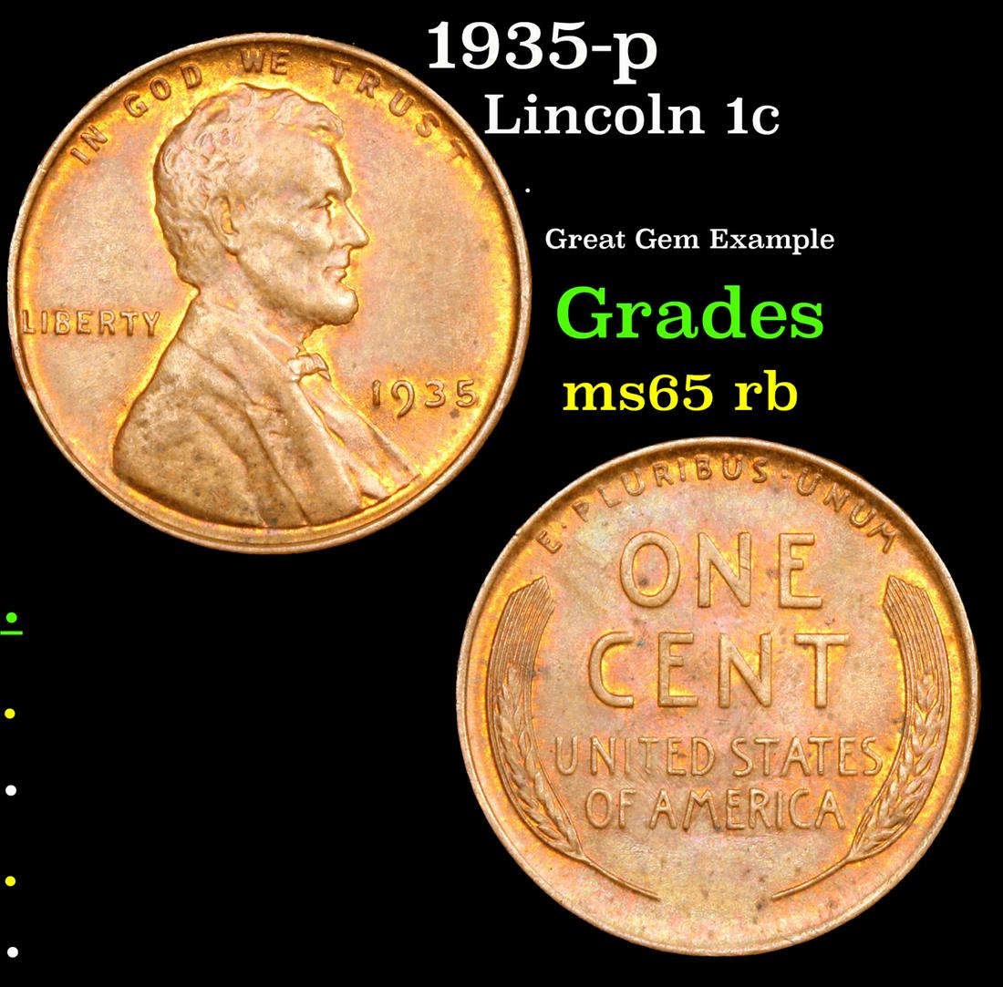 1935-p Lincoln Cent 1c Grades GEM Unc RB (1 of 3)