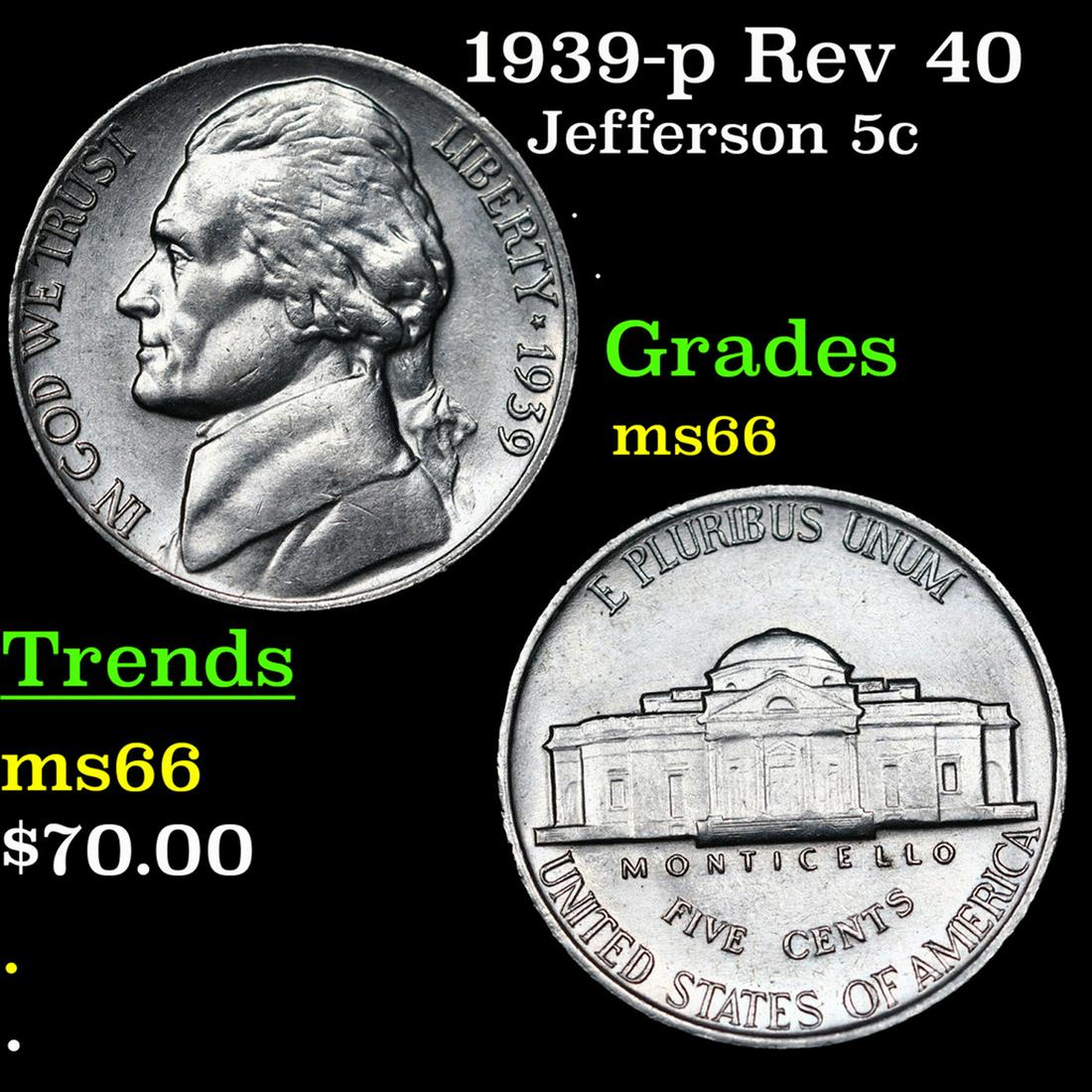 1939-p Jefferson Nickel Rev 40 5c Grades GEM+ Unc (1 of 3)