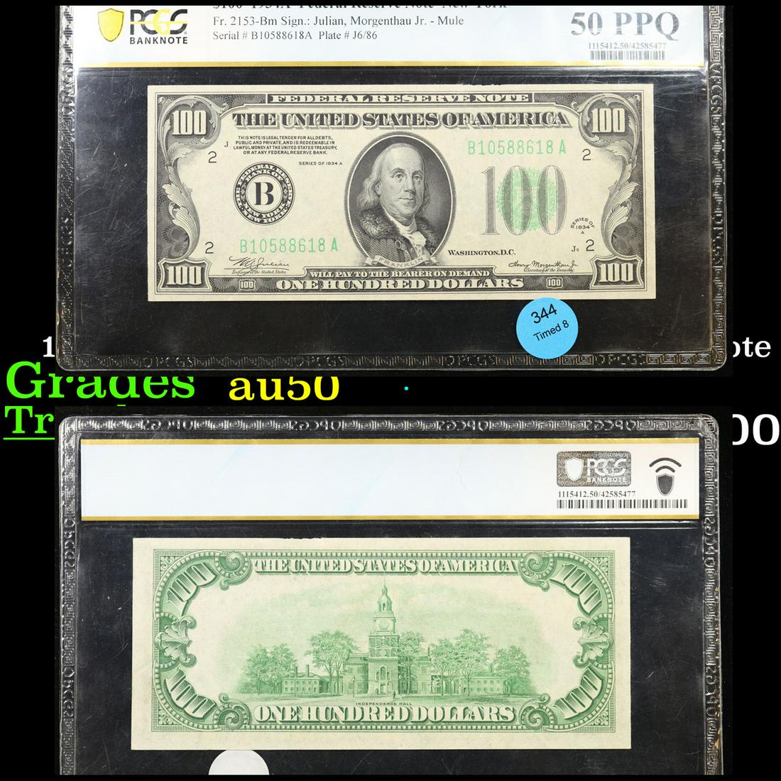 PCGS 1934a $100 Green Seal Federal Reserve Note Graded au50 By PCGS (1 of 3)