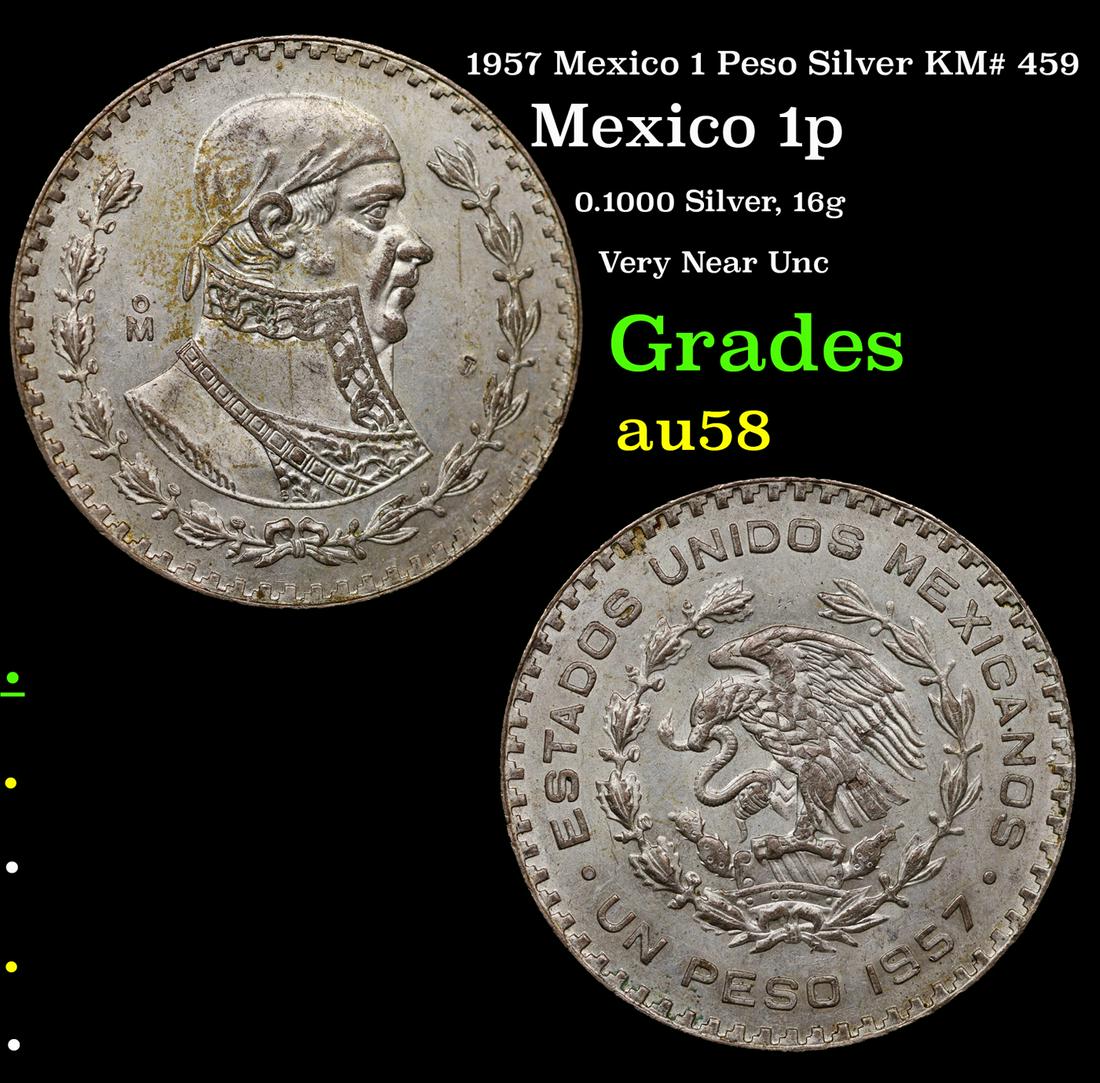 1957 Mexico 1 Peso Silver KM# 459 Grades Choice AU/BU Slider (1 of 3)