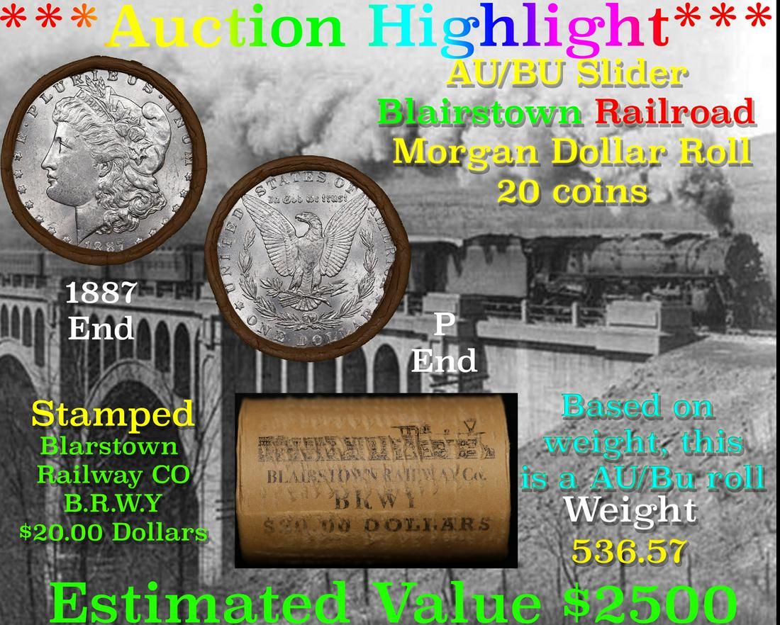***Auction Highlight***  AU/BU Slider BRWY Shotgun Morgan $1 Roll 1887 & P Ends Virtually UNC (fc) (1 of 3)