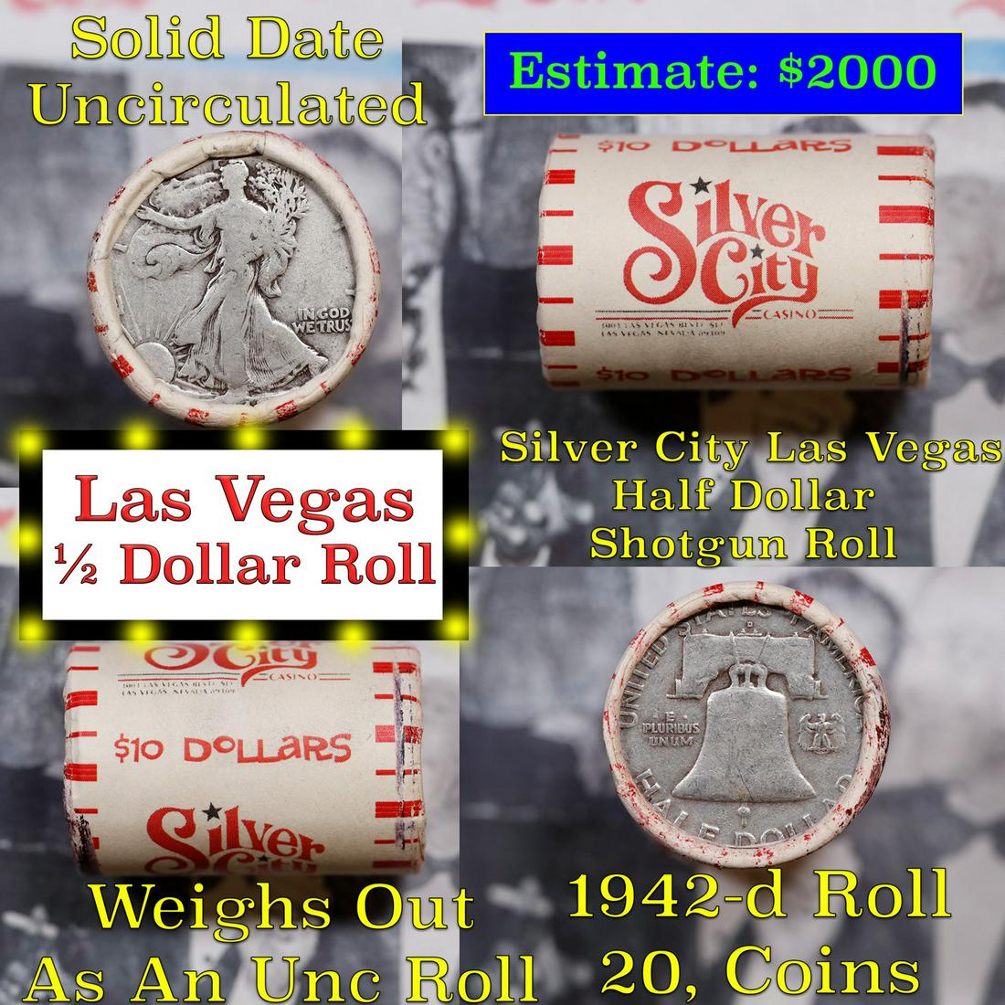 ***Auction Highlight*** Old Casino 50c Roll $10 Halves Las Vegas Casino Silver City 1942 walker & D: ***Auction Highlight*** Old Casino 50c Roll $10 Halves Las Vegas Casino Silver City 1942 walker & D franklin Ends. Up for auction is a Consignment I have secured a collection of old 1960â€™s Las 