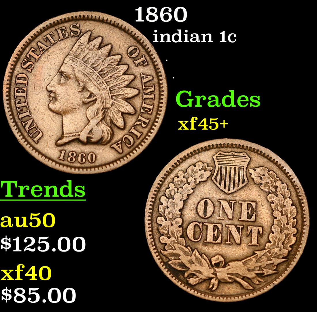 1860 Indian Cent 1c Grades xf+++ (1 of 3)