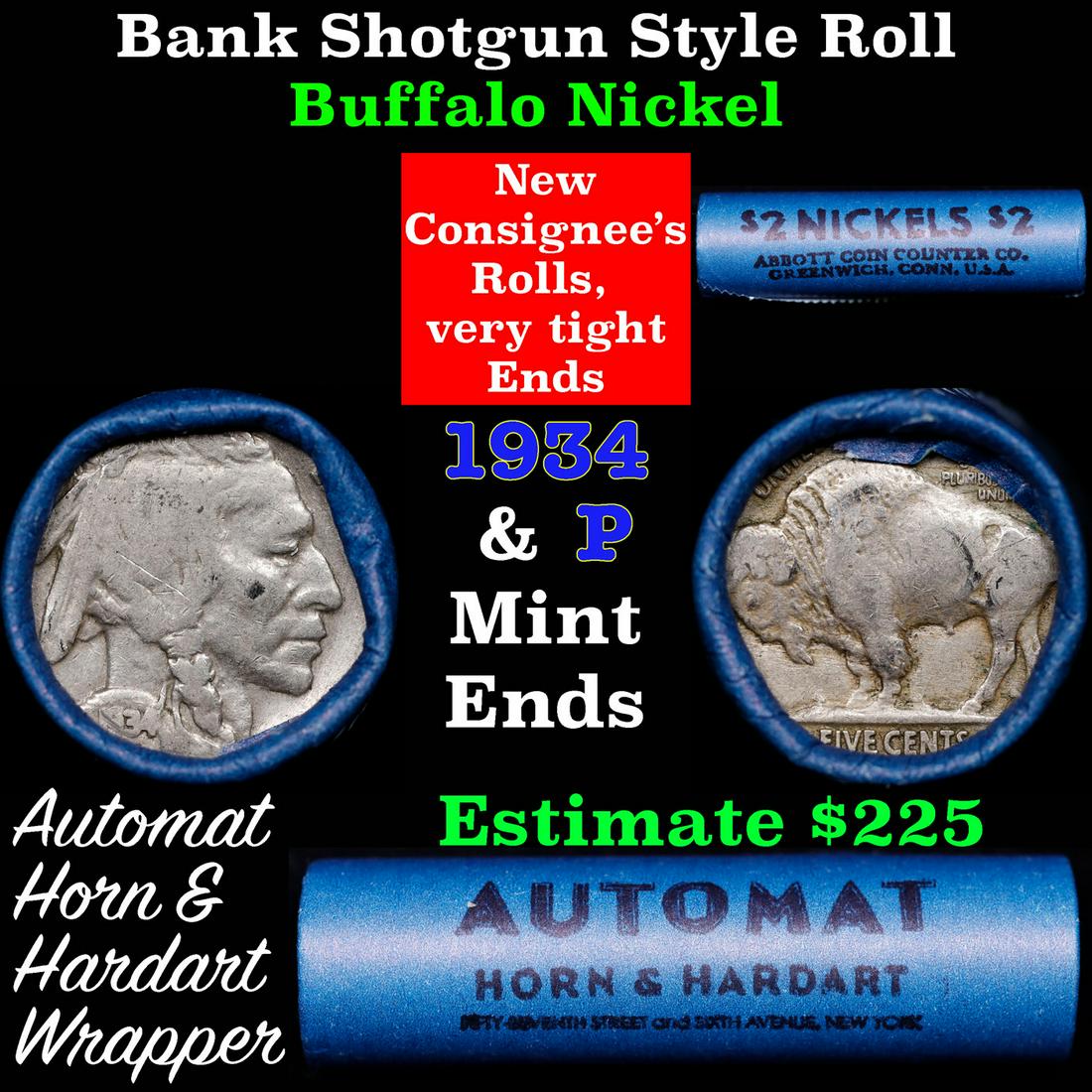 Buffalo Nickel Shotgun Roll in Old Bank Style 'Abbott Coin Counter & Automat' Wrapper 1934 &p Mint (1 of 3)