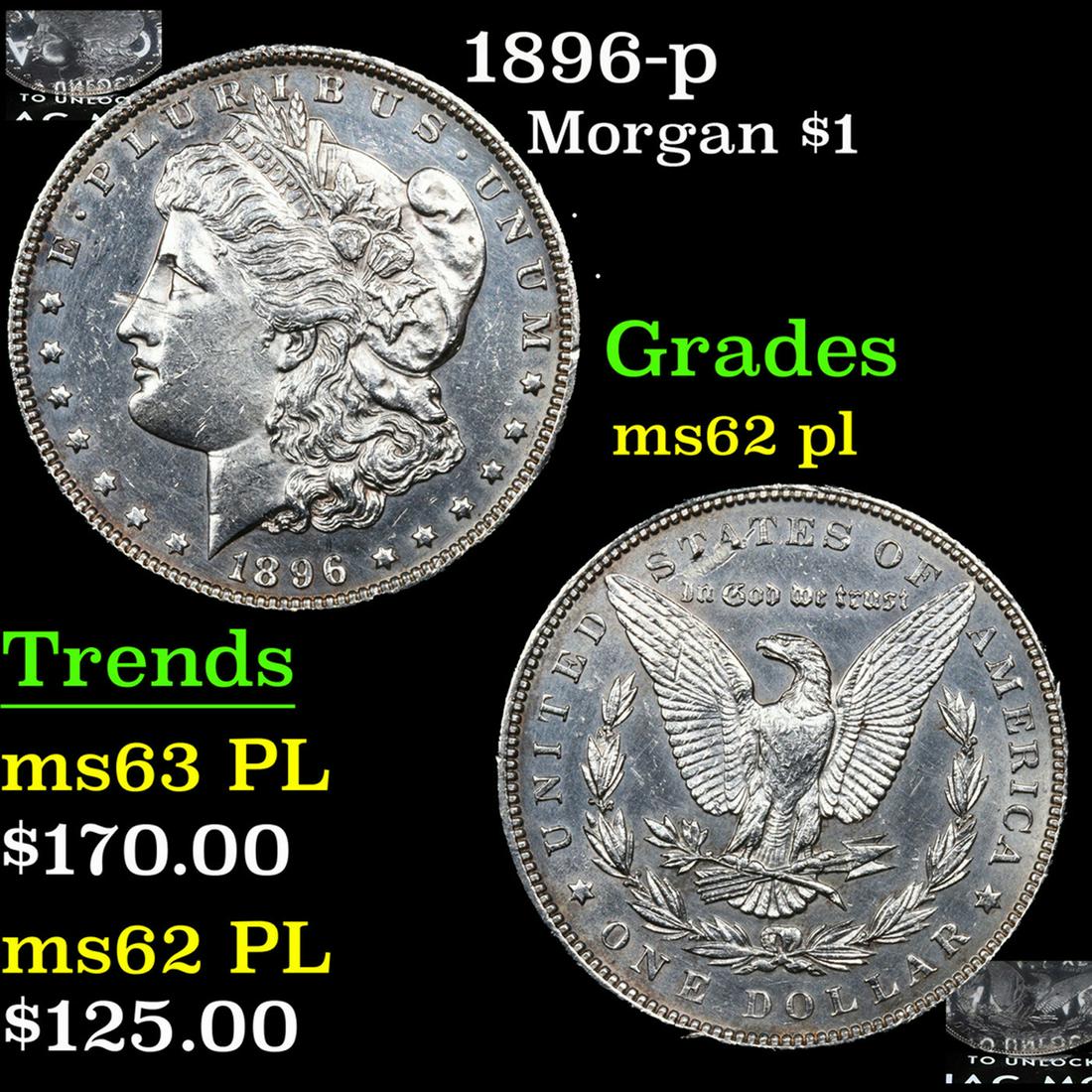 1896-p Morgan Dollar $1 Grades Select Unc PL (1 of 6)