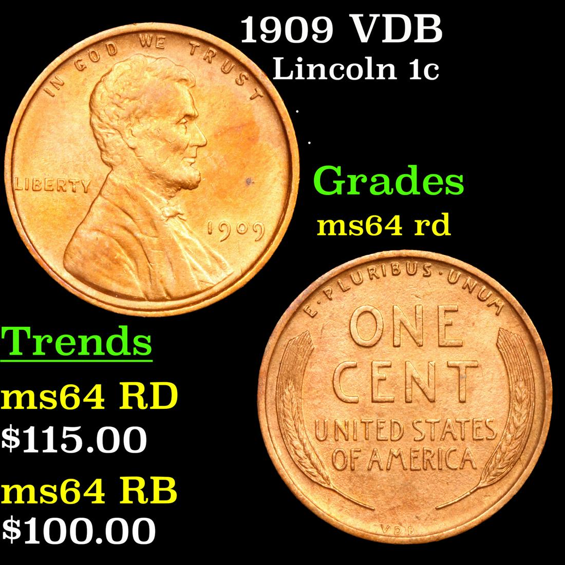 1909 VDB Lincoln Cent 1c Grades Choice Unc RD (1 of 3)