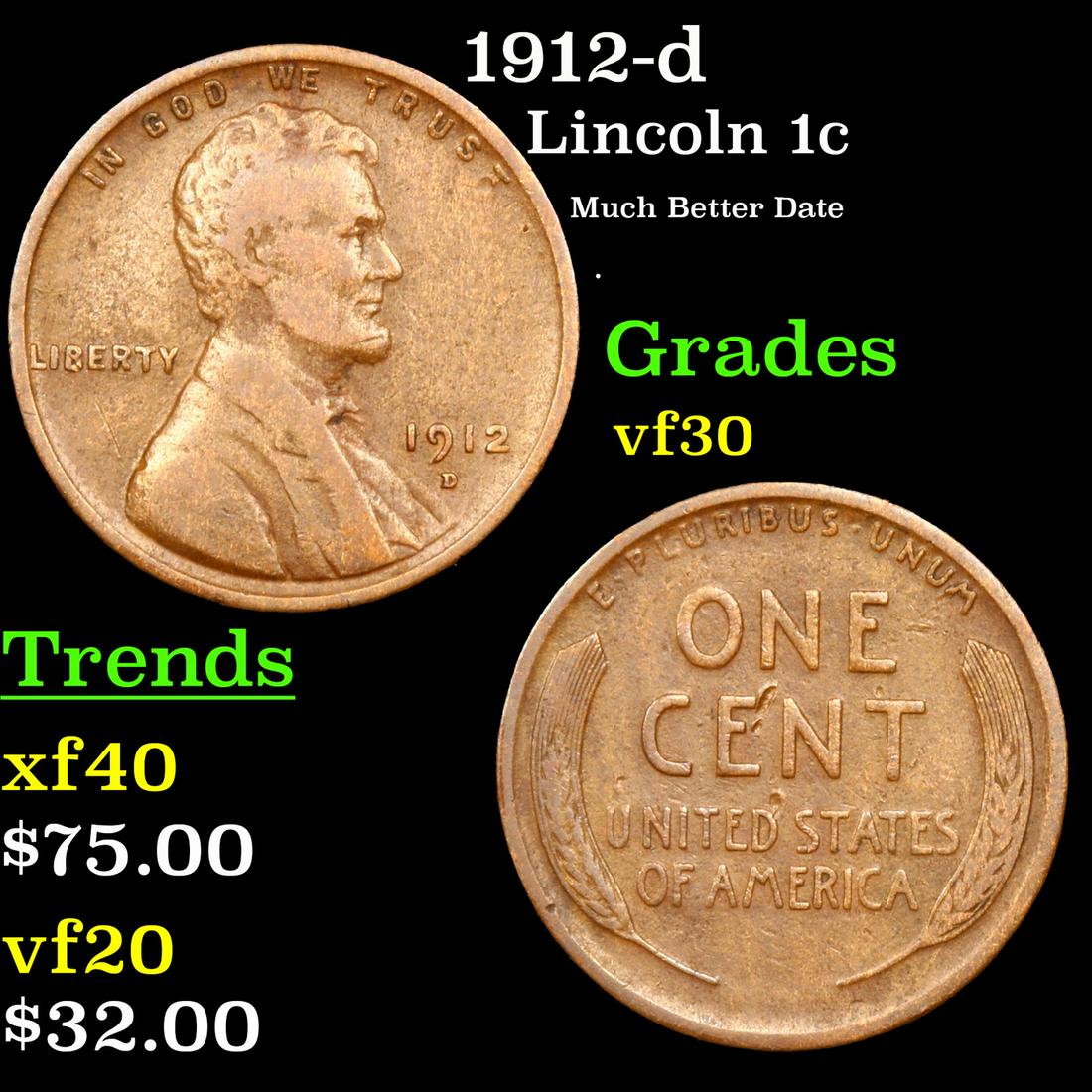 1912-d Lincoln Cent 1c Grades vf++ (1 of 3)