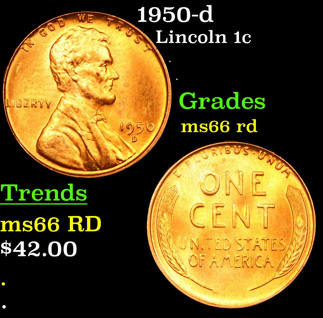 1950-d Lincoln Cent 1c Grades GEM+ Unc RD (1 of 3)