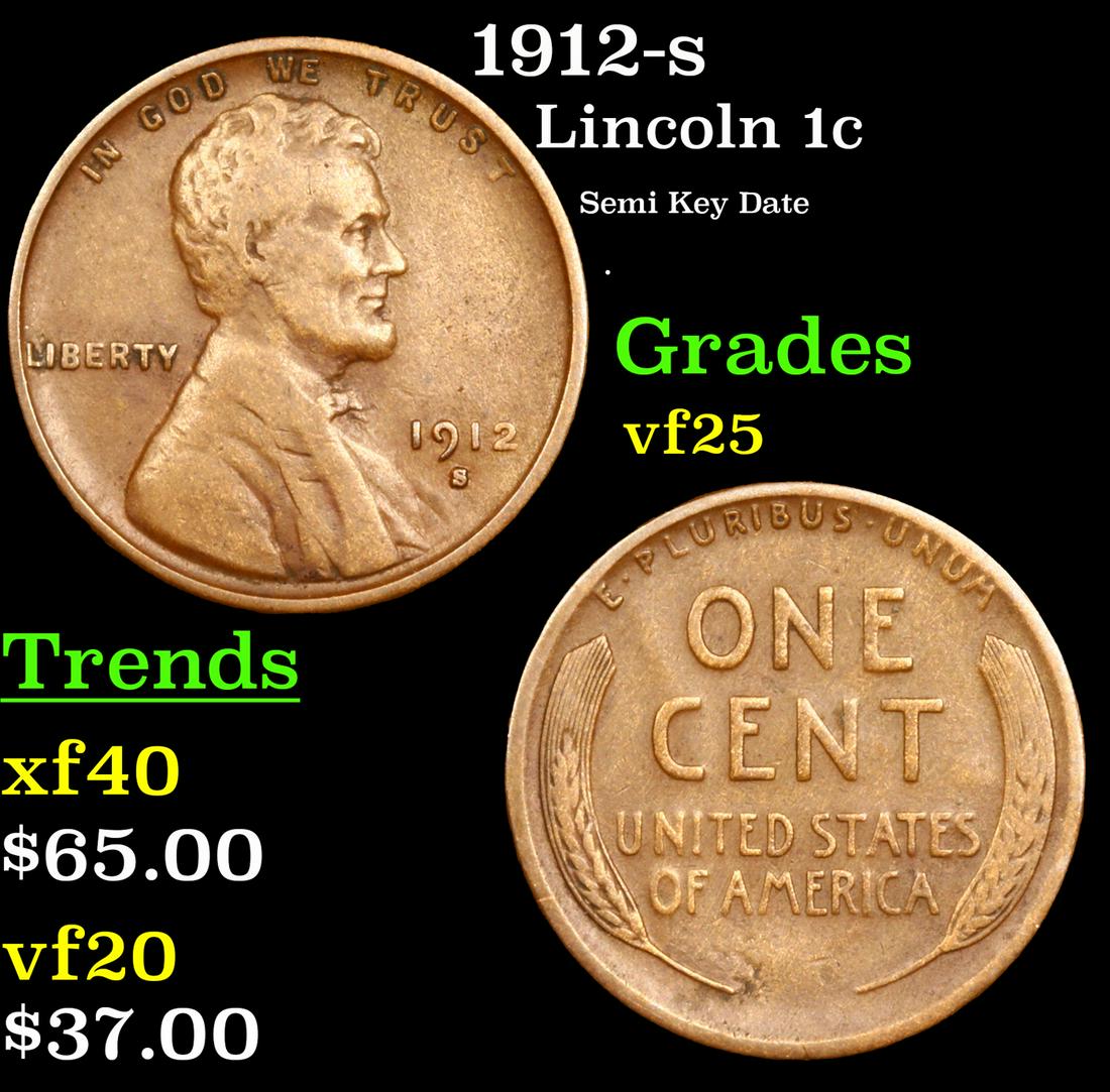 1912-s Lincoln Cent 1c Grades vf+ (1 of 3)