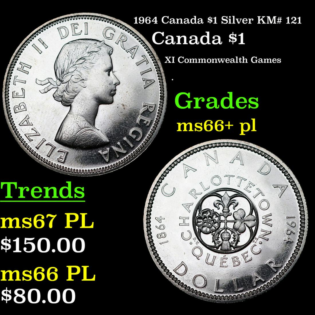 1964 Canada $1 Silver Canada Dollar KM# 121 $1 Grades GEM++ PL (1 of 3)
