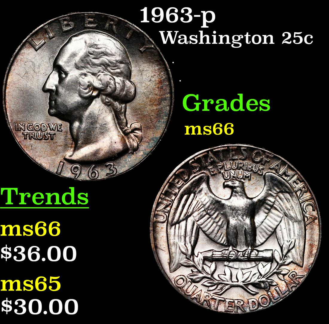 1963-p Washington Quarter 25c Grades GEM+ Unc (1 of 3)