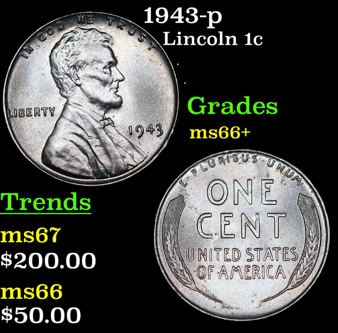 1943-p Lincoln Cent 1c Grades GEM++ Unc (1 of 3)