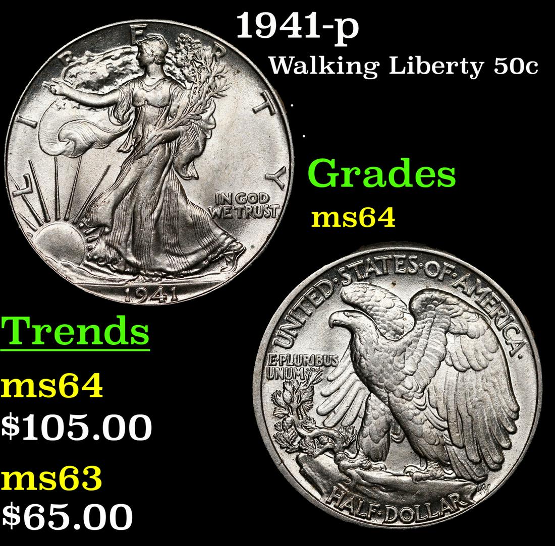 1941-p Walking Liberty Half Dollar 50c Grades Choice Unc (1 of 3)