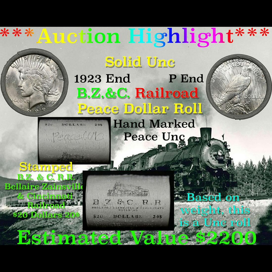 ***Auction Highlight*** Solid Uncirculated Peace silver dollar roll 1923 & P Ends, 20 coins (fc) (1 of 5)