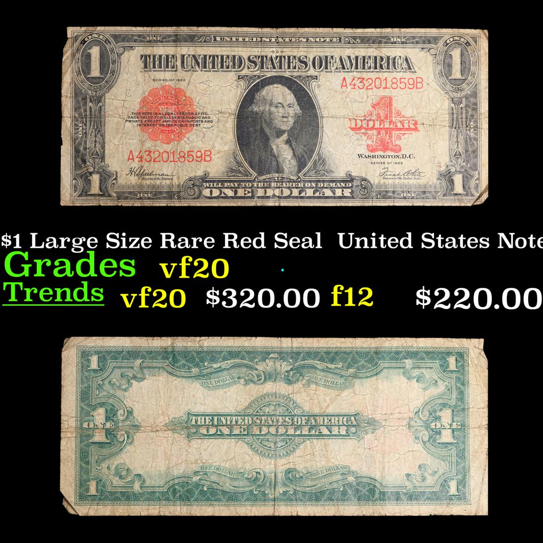 1923 $1 Large Size Rare Red Seal  United States Note FR-40 Grades vf, very fine (1 of 3)