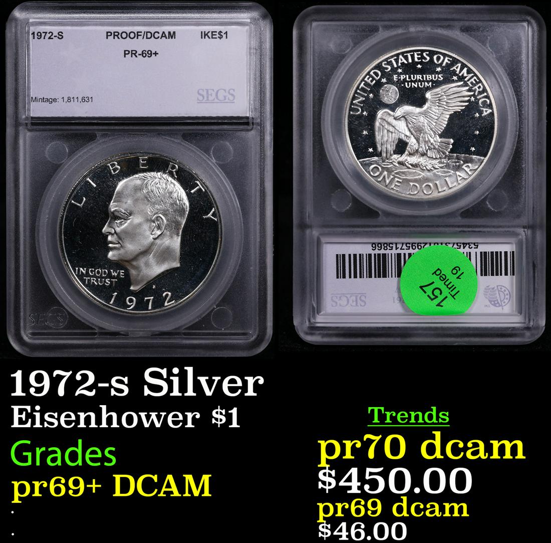 Proof 1972-s Silver Eisenhower Dollar $1 Graded pr69+ DCAM BY SEGS (1 of 3)