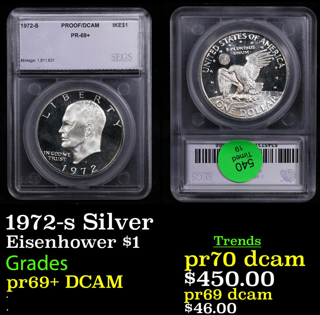 Proof 1972-s Silver Eisenhower Dollar $1 Graded pr69+ DCAM BY SEGS (1 of 3)