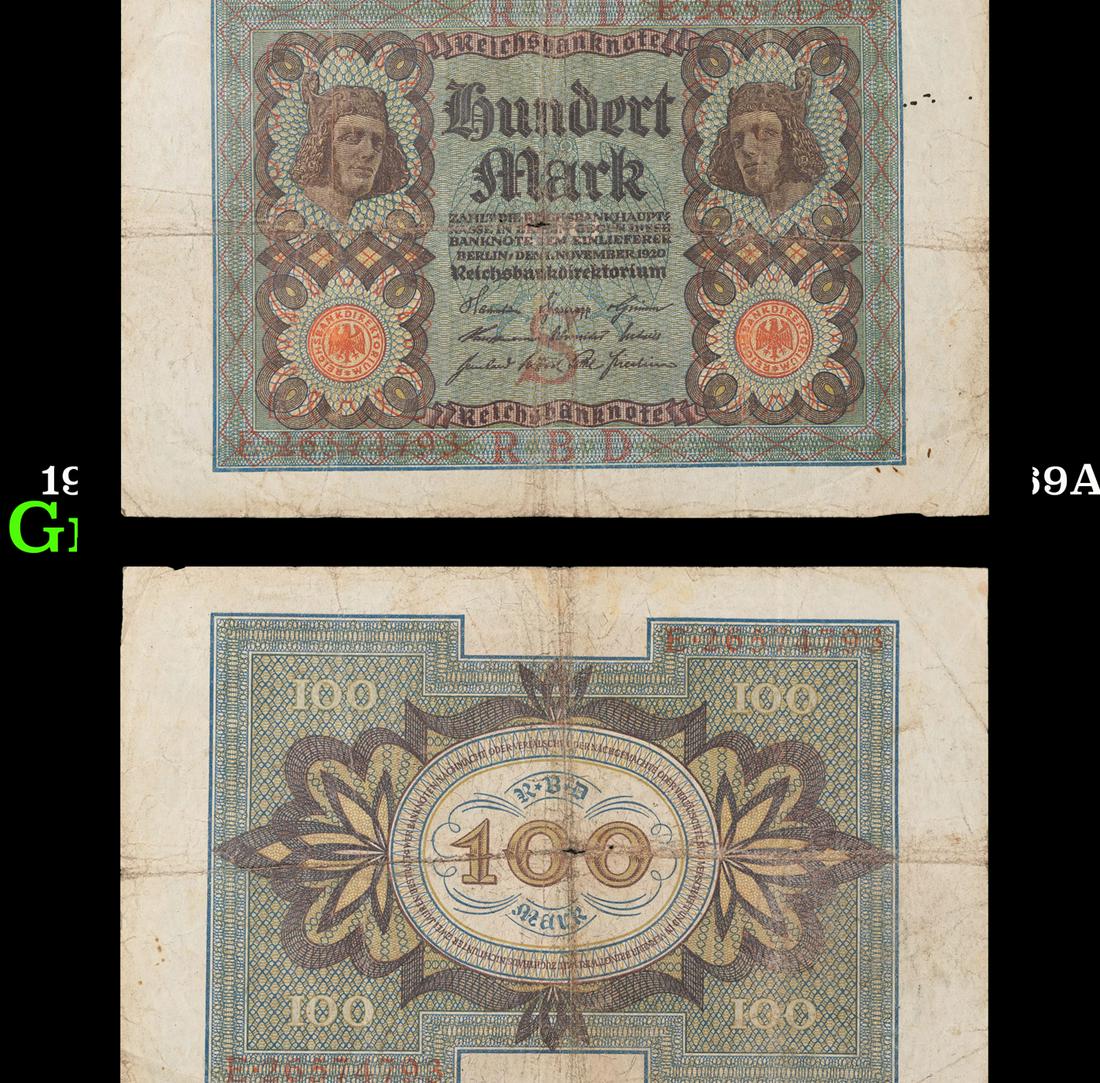 1920  Weimar Germany 100 Mark Note P: 69A Grades vf+ (1 of 3)