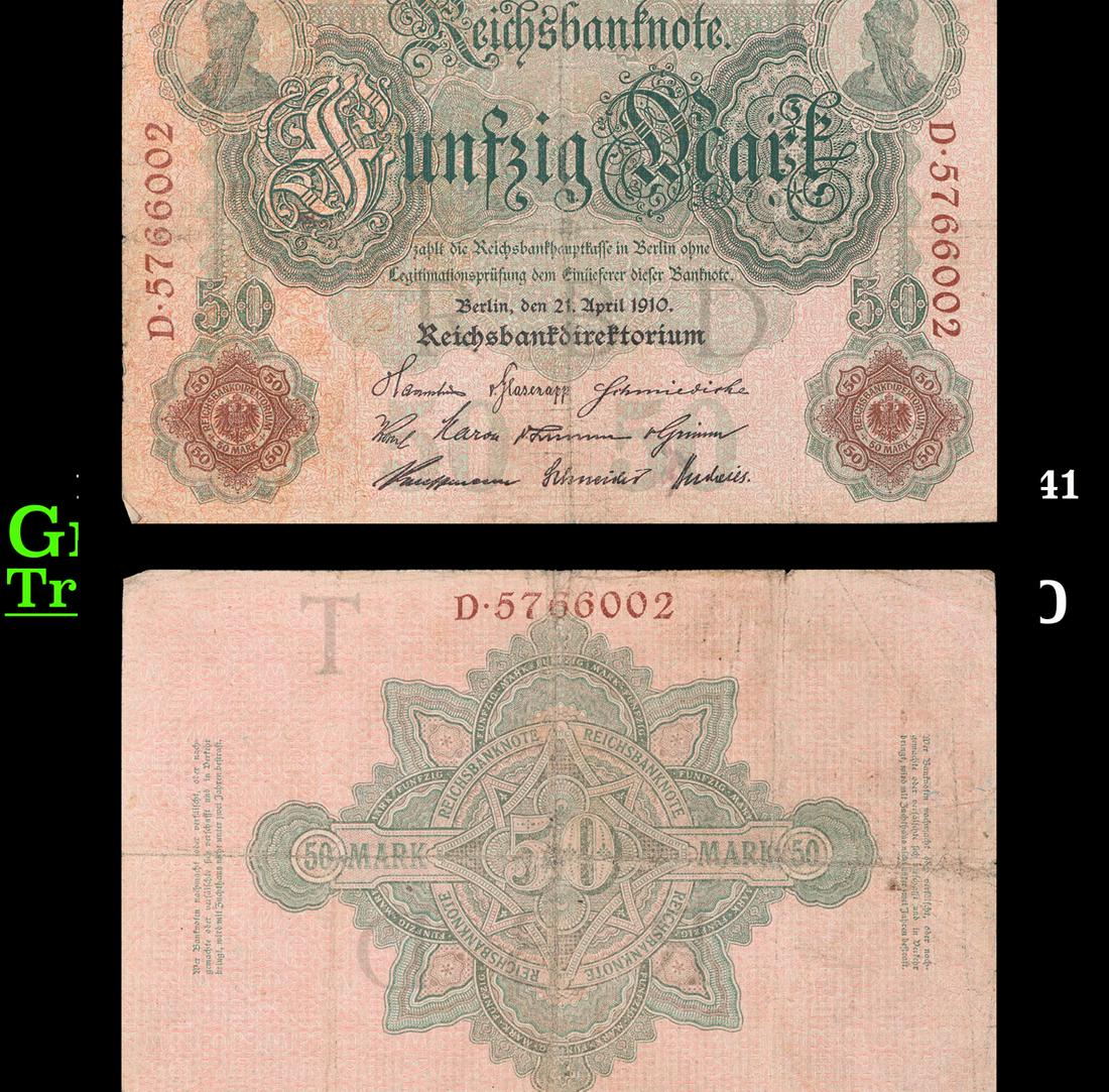 1910 Imperial Germany 50 Mark Note P: 41 Grades vf+ (1 of 3)