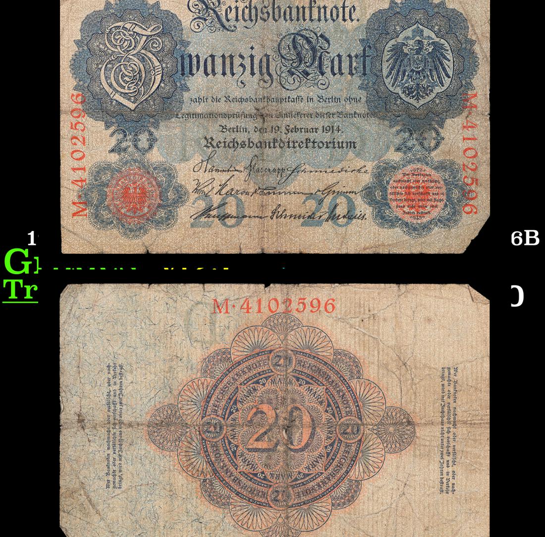 1914 Imperial Germany 20 Mark Note P: 46B Grades vf+ (1 of 3)