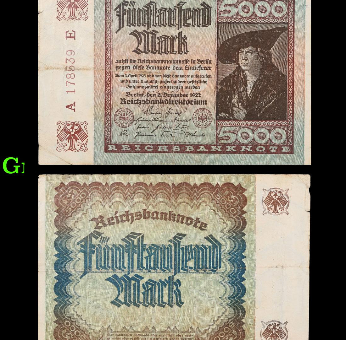 1922 Germany 5,000 Mark Note P: 81E Grades vf++ (1 of 3)