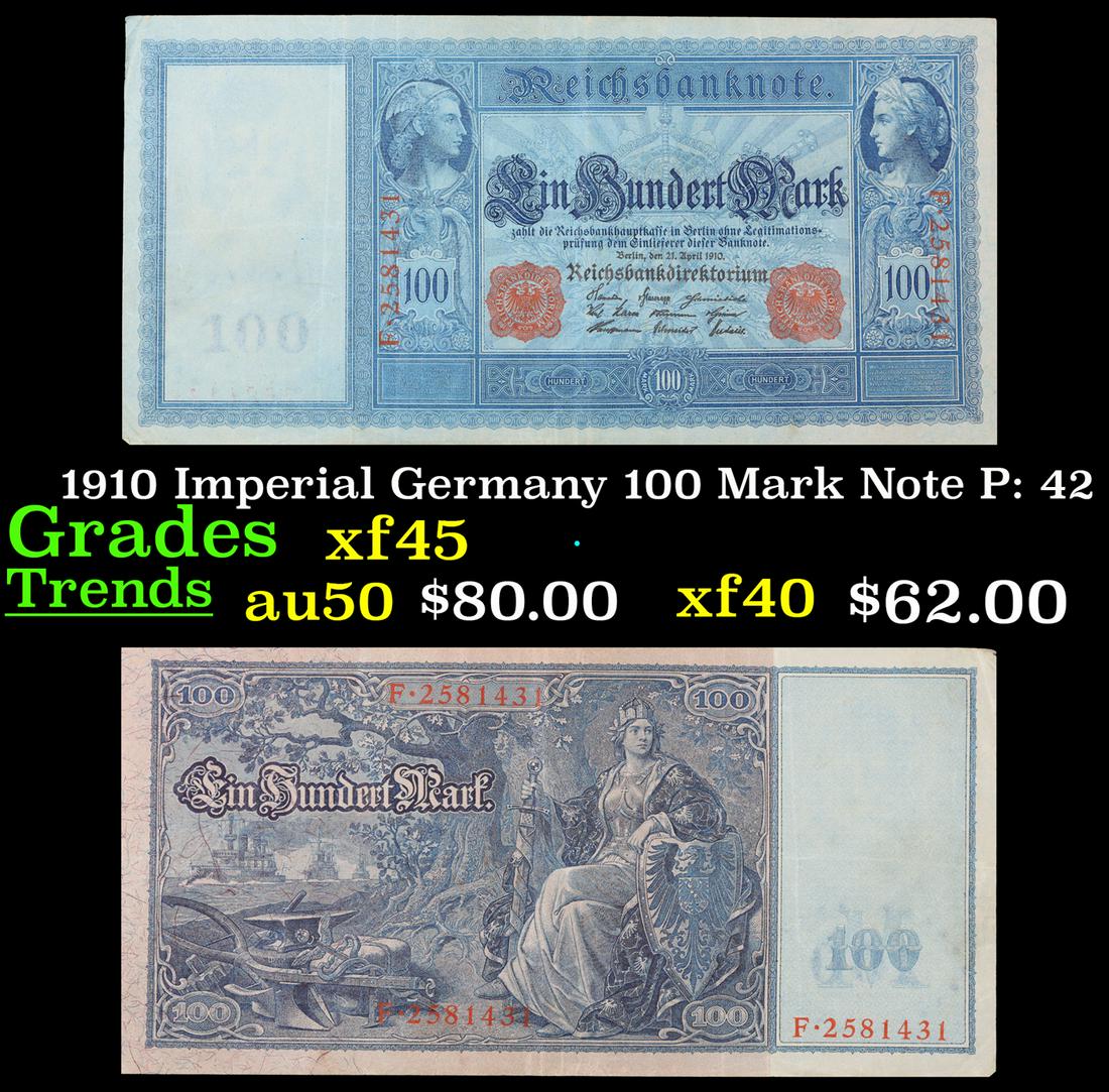 1910 Imperial Germany 100 Mark Note P: 42 Grades xf+ (1 of 3)