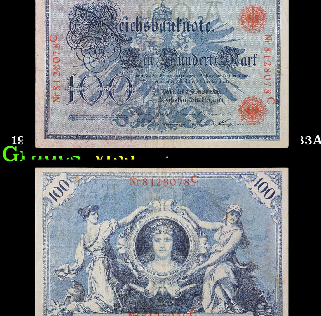 1908 Imperial Germany 100 Mark Note P: 33A Grades vf++ (1 of 3)