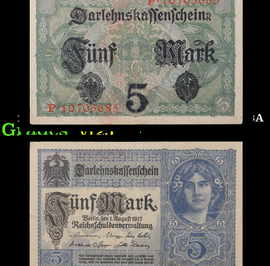 1917 Imperial Germany 5 Mark Note P: 56A Grades vf+ (1 of 3)
