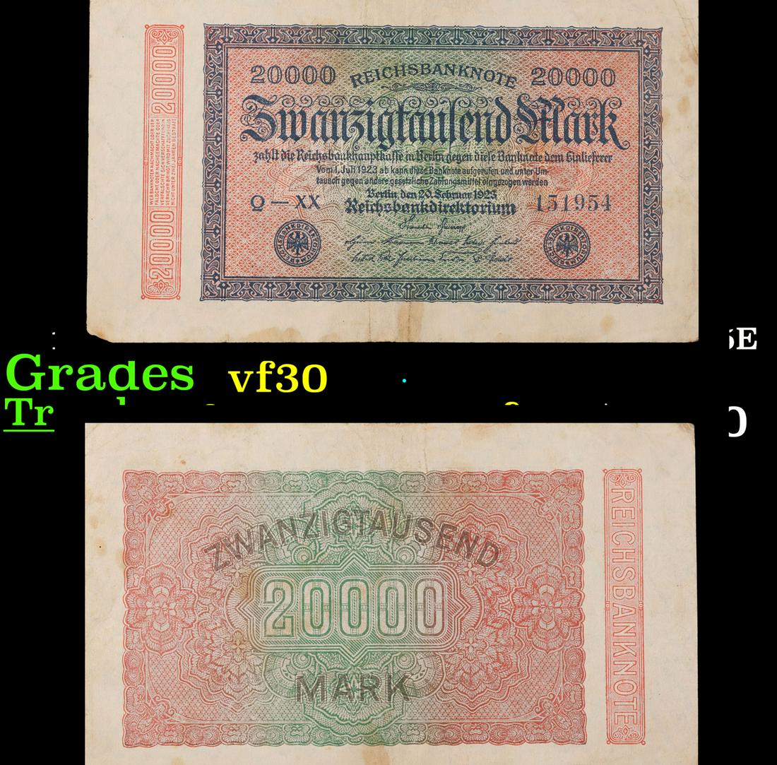1923 Weiamr Germany 20,000 Mark P: 85E Grades vf++ (1 of 3)