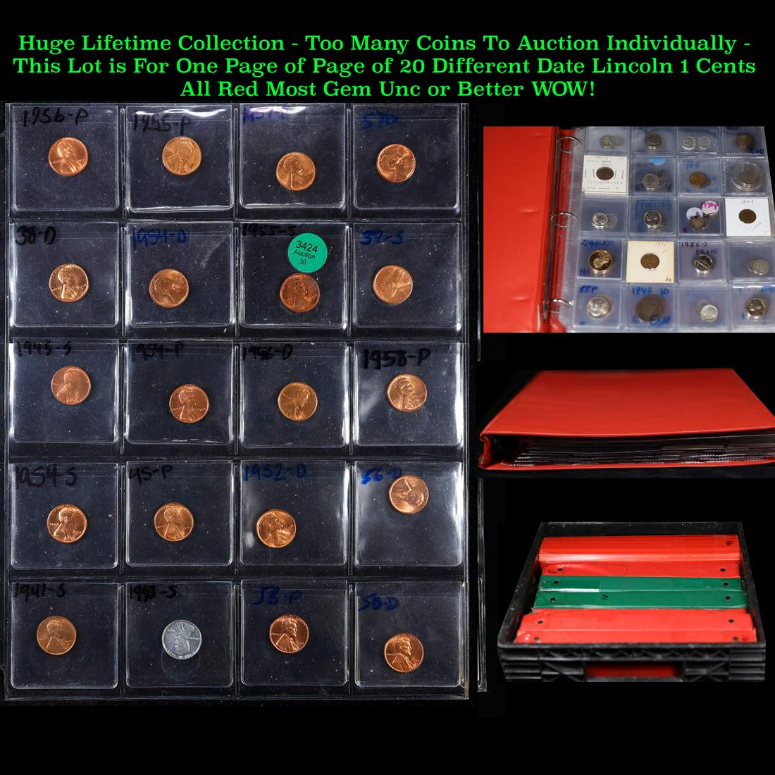 Page of 20 Different Date Lincoln 1 Cents Most Red and 1 Steel, Most Gem Unc or Better (1 of 3)