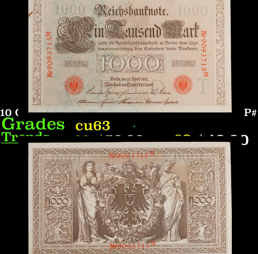 1910 Germany (Empire) 1000 Marks Banknote P# 44b Grades Select CU (1 of 3)